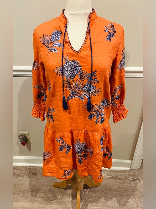 Tyler Boe Dresses & Skirts - Tyler Boe Bright Orange Embroidered Tunic Dress